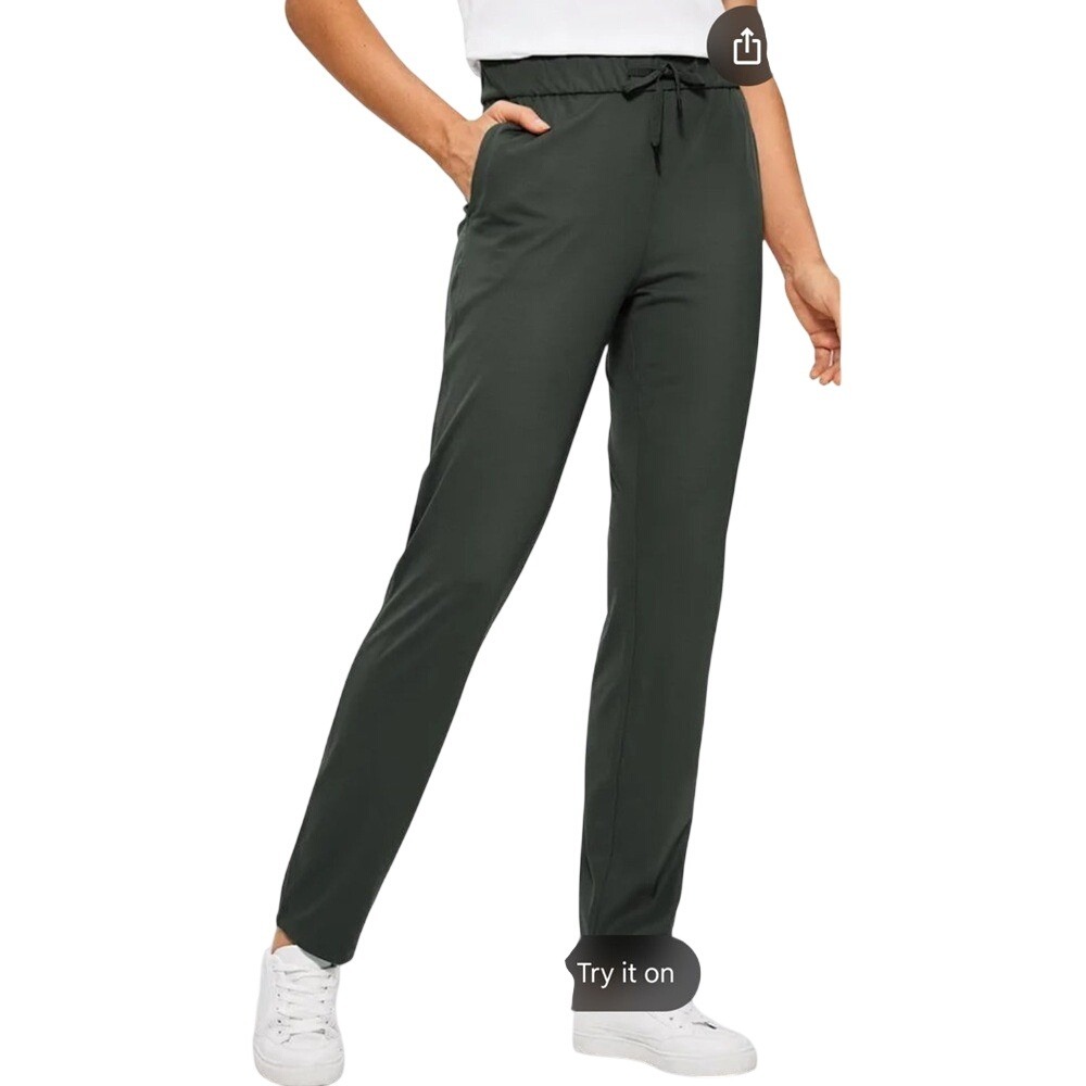 CRZ YOGA Womens On the Fly Travel Pants Green Gray Elastic Drawstring Size L 12